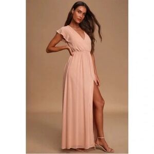 Lulus Women's Lost in the Moment Maxi Dress Blush Pink Wedding Bridesmaid Sz. XS